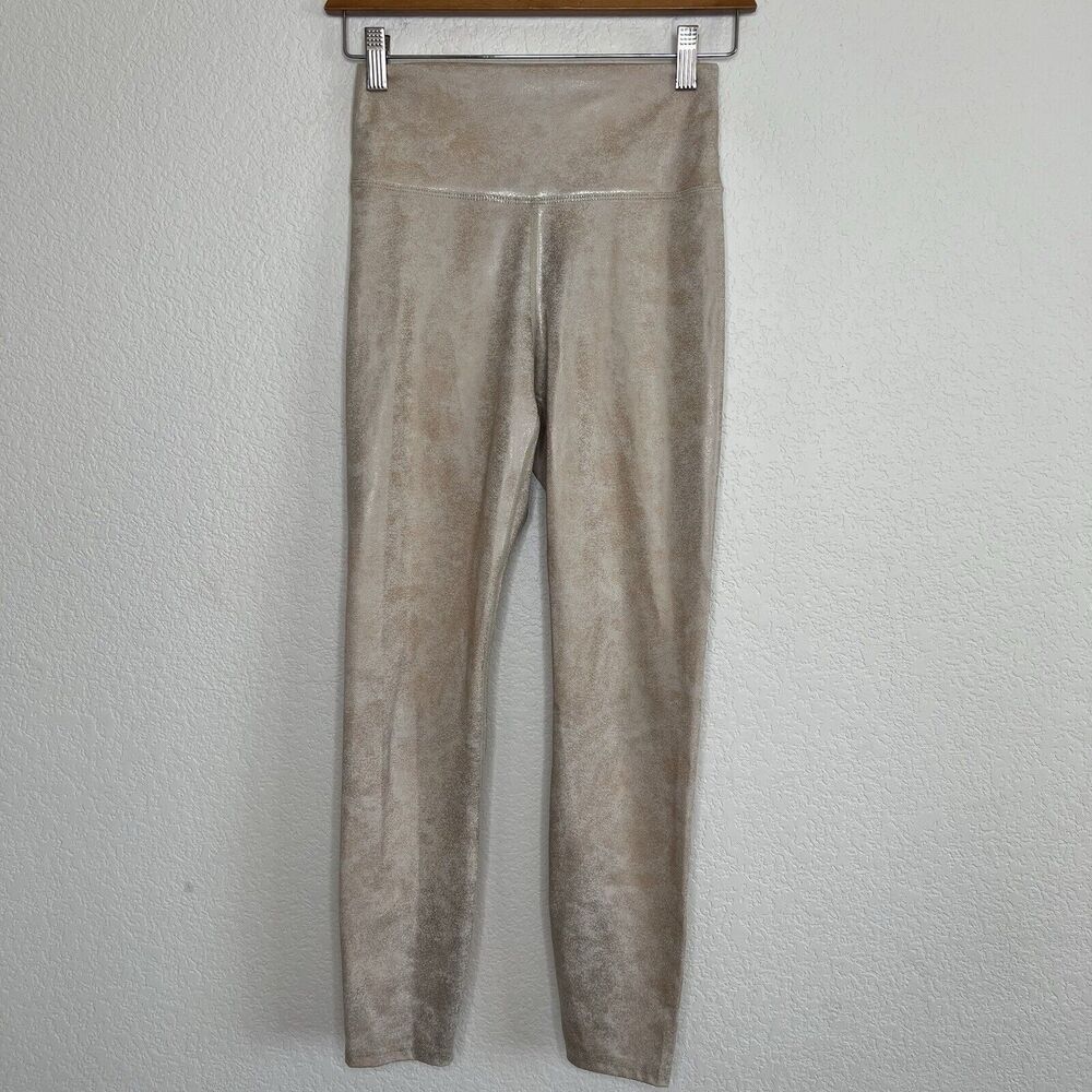 Carbon38 Foiled Gold Sheen Crackle Print 7/8 leggings Small Yoga Athleisure r14 - Picture 4 of 7